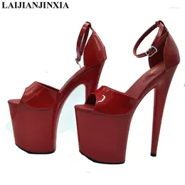 Dance Shoes LAIJIANJINXIA PU Sexy Exotic Pole Dancing Summer Women Sandals 20CM High Heels Buckle Strap Size 34-46 E180