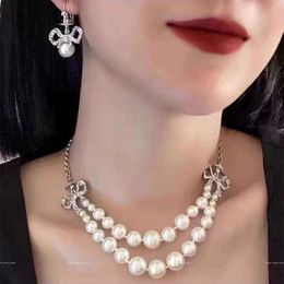 Designer viviane westwood Jewellery Empress Dowager Xi Full of Diamonds Bow and Pearl Patchwork Saturn Earrings Light Luxury Highend Sense Temperament Necklace Neck