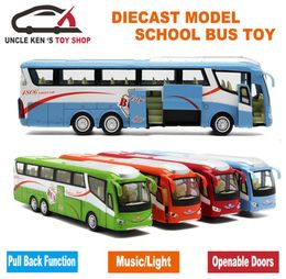 25Cm Length 1 55 Scale Diecast Metal Shuttle Bus Model Boys Gift Alloy Toys With Openable DoorsMusicLightPull Back Function LJ5242322