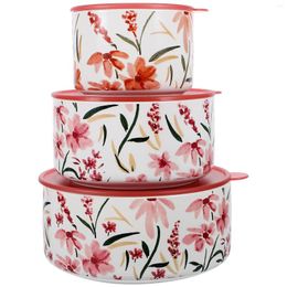 Dinnerware 3 Pcs Oven Dish With Lid Soup Bowls Lids Portable Microwavable Cereal Ceramic Salad