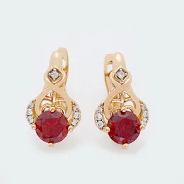 Dangle Earrings Trendy Red Original Round Stone 585 Rose Gold Colour Unique Hollow Drop Women Wedding Party Fine Jewellery