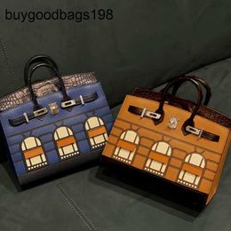 Tote Bag Designer Bag Handbags Handmade 7a 2024 New Palm Pattern Head Layer with Crocodile Cowhide Coloured Small House Platinum Handheld Crossbody Womens 70vv