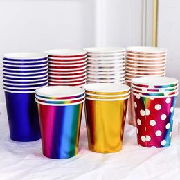 Disposable Cups Straws Golden Cup Party Paper Tableware Birthday Dinner Plate Polka Dot Striped Gold Decorations Event