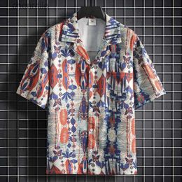 Camisas casuais masculinas Camisa de colarinho cubano de ponta impressionista impressa Top Party Clothing Caso de Viagem de Pólo de Viagem de Pólo de Viagem Camisa de Manga Curta YQ240408