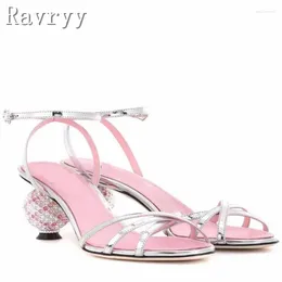 Sandals Luxury Crystal Pineapple Round Heels Women Summer Genuine Leather Water Diamond Princess Shoes For Wedding Party