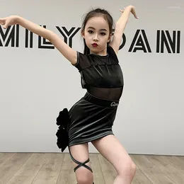 Stage Wear Velvet Latin Dance Clothes Grey/Blue Girls Rumba Samba Performance Tops Skirt Summer ChaCha Practice Clothing VDB8171