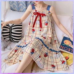 Sweet Cute Nightdress Women Princess Nightgown Lady Summer Sleeveless Sleepwear Female Cotton Nightgowns Loose Home Clothes 240408