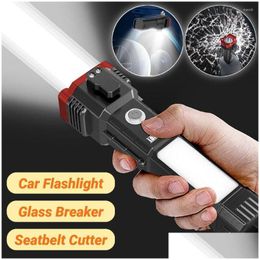 Flashlights Torches Led With Safety Hammer Cob Side Light Torch Strong Magnet Portable Lantern Emergency Lights Outdoor Adventure Dr Dhaim