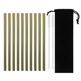 Drinking Straws Set Of 13 Reusable Zero Waste Eco-Friendly Bamboo Straw Portable Travel With Black Bag And 2 Cleaning Brushes