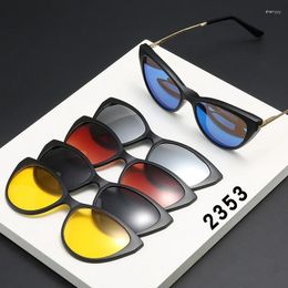 Sunglasses Frames 6 In 1 Spectacle Frame Women With 5 PCS Clip On Polarised Magnetic Glasses Female Computer Optical 2353