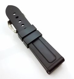 24mm High Quality Fashion Black Silicone Rubber Band 22mm Silvery Steel Screw Tang Buckle Strap for PAM PAM 111212S9778144