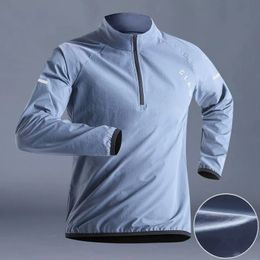 Quick Drying Clothes Men Autumn Sports T-shirt Stand Neck Loose Long Sleeved Outdoor Running Tracksuit Breathable Half Zip Top 240402