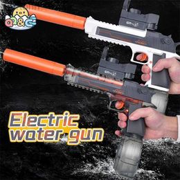 Gun Toys Electric Water Gun Launch Full Automatic Pistol Large Capacity Swimming Pool Beach Childrens Splashing Toys for Kids Gifts 240408