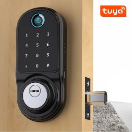 Lock Tuya APP Phone Remote Control Smart Fingerprint Password US Deadbolt Single Latch Lock For Indoor Wooden Metal Door