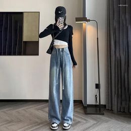 Women's Jeans High-waist Drawstring Baggy Women Korean Style Sping Summer Streetwear Denim Pants Wide-leg Y2k Fashion Trousers