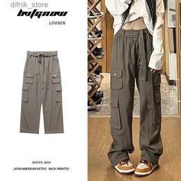 Women's Jeans Retro Army Grn pants Overalls Wide Leg Cargo Pants Womens Trousers Sexy Low Waist Loose Casual Trousers Strtwear y2k jeans Y240408