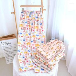 Women's Sleepwear Spring Loose Cotton Velvet Pajamas Pants Cartoon Printed Multicolor Home Elastic Waist Womens Sleep Bottoms Lounge Wear