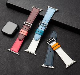 Apple watch strap head layer leather pin buckle style is suitable for Apple iwatch1 2 3 4 5 6 SE Watch Bands Light blue between wh6067306