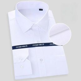 High Quality Cotton Men Dress Long Sleeve Shirt Solid Male Plus Size Regular Fit Stripe Business White Blue 240328