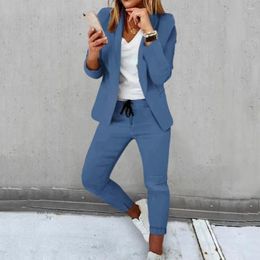 Women's Two Piece Pants Ankle Length Set Elegant Business Suit With Slim Fit Trousers Stylish Lapel Coat Drawstring For Professional