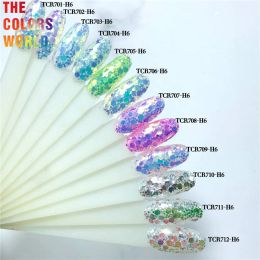 Glitter TCT788 High Shining Rainbow Colors Cosmetics Mermaid Nail Chunky Glitter UV Gel Polish Chrome Pigment Dust Nails Art Decoration