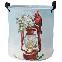 Laundry Bags Christmas Red Lantern Snow Cardinal Bird Dirty Basket Foldable Home Organiser Kids Toy Storage