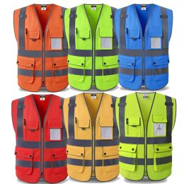 Clothing High visibility workwear safety vest logo printing workwear safety gilet Security waistcoats with reflector stripes New arrival