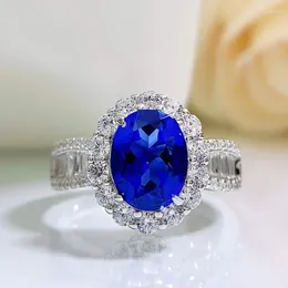 Cluster Rings SpringLady 18K Gold Plated Oval Cut 7 9MM Lab Sapphire Diamond Party For Women Gift 925 Sterling Silver Luxury Jewellery