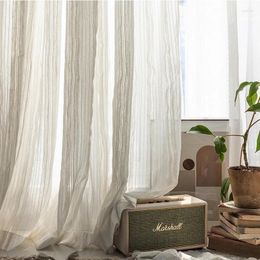 Curtain American Cotton Linen Striped Sheer Curtains For Balcony Study Screen Thin Tulle Bedroom Living Room Shading Custom Size