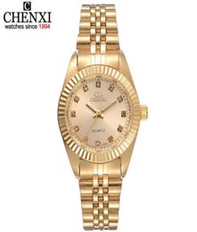 CHENXI Brand Top Luxury Ladies Gold Watch Women Golden Clock Female Women Dress Rhinestone Quartz Waterproof Watches Feminine5872268