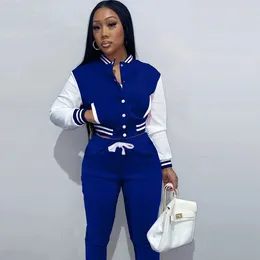 Women's Two Piece Pants 2024 Stitching Jacket Single-breasted Baseball Sports Two-piece Suit