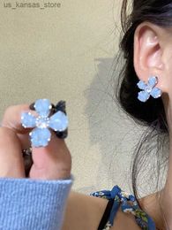 Charm Acrylic Zircon Crystal Flower Earrings Blue Natural Stone Grey Women Earring KPOP Jewellery Trendy Jewellery Gift240408LGHV