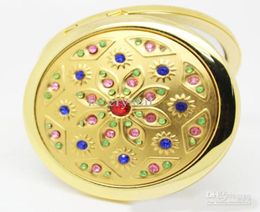 Gold Alloy Decorative Round Mirror Double Side Folding MINI Pocket Compact Mirror Women Flower Makeup Mirror Valentines Gift Favor5182132