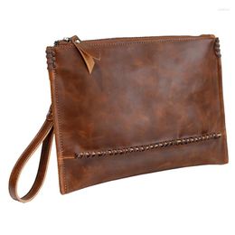 Bag Vintage Crazy Horse Leather Men Envelope Clutch Bags Business Large Capacity
