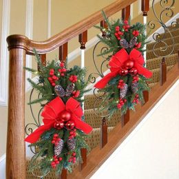 Decorative Flowers Christmas Wreath Hanging Garlands Bow Front Door Staircase Garden Tree Pendant Party Year Home Decorations