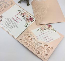 New Style Unique Laser Cut Wedding Invitations Cards High Quality Personalised Hollow Flower Bridal Invitation Card Cheap7360758
