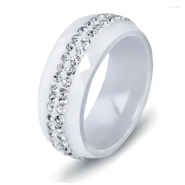 With Side Stones European&American Style Ceramic Crystal Mounted Ring Women Fashionable Black And White