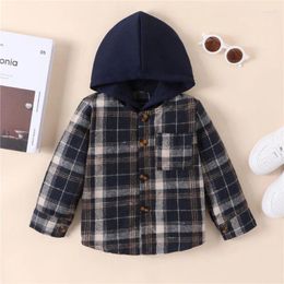 Jackets 2-7years Toddler Boys Hooded Coats Casual Long Sleeve Button Down Tops Kid Fall Plaid Jacket Outwear