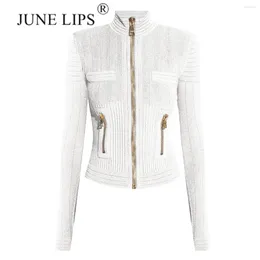 Women's Jackets JUNE LIPS 2024 Spring And Autumn High Quality Knitwear Long Sleeved Round Neck Cardigan Top Woollen Woven Coat Wholes