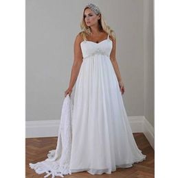 Plus Size Summer Style New Wedding Dresses Draped Crystal Spaghetti Straps Chiffon Long Beach Bridal Gowns Pleats Casual Custom Ma9987786