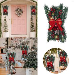 Decorative Flowers The Cordless Prelit Stairway Trim Christmas Wreaths For Front Door Holiday Wall Window Hanging Small Artificial Wreath