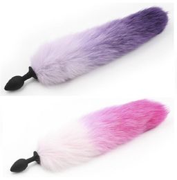New silicone black Anal Plug beads pink purple fox tail Butt plug Role Play Flirting Fetish erotic sex Toy for Women S9248054316