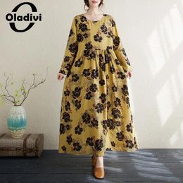 Casual Dresses Long Sleeve Large Size Oversized Dress For Women 2024 Spring Autumn Loose Bohemian Tunic Robe 9338