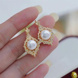 Stud Earrings 18K Gold-plated Vine 11-12mm 9-10mm 10-11mm Gorgeous South Sea White Bread Pearl Earring 925s... Gift Box