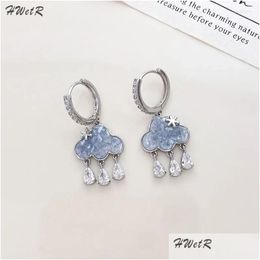 Stud Earrings 2Pcs Cute Cloud Blue Crystal Rain Drop Earring Aesthetic Kawaii Zircon Year Jewellery Gift Delivery Oto6S