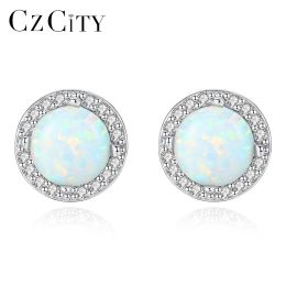 Rings CZCITY 925 Sterling Silver Delicate Stud Earrings for Women Brightly Tiny CZ Wraped Round Opal Engagement Earrings Jewellery Gifts