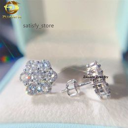 Hot selling hip hop iced out 12mm gold screw back 925 silver moissanite fashion flower earring