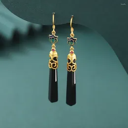 Dangle Earrings Luxury Elegant Women's Black Agate Geometry Chinese Style 2024 Trend Jewellery Accessories