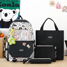 Backpack 4pc/set Large Capacity Cute Women Multi-Pocket Canvas High School Student Bag Female Knapsack Laptop Book Bags50