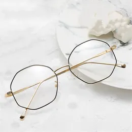 Sunglasses Frames Prescription Glasses Metal Frame Women Myopia Polygonal Female Men Lenses Eyewear 0 To -4.0 Gafas Y138